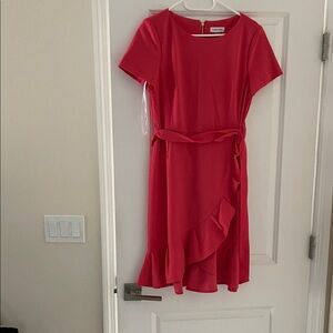 Calvin Klein Scarlet Ruffle Wrap Midi Dress